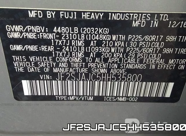 JF2SJAJC5HH535800 фото 10