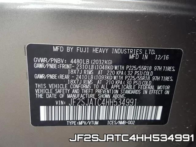 JF2SJATC4HH534991 фото 2