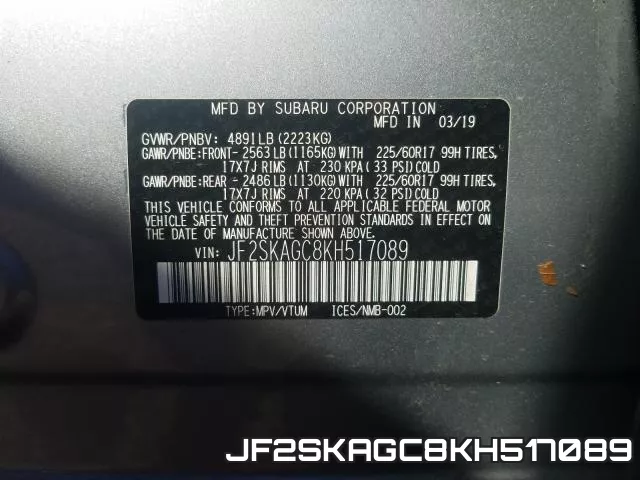 JF2SKAGC8KH517089 фото 2