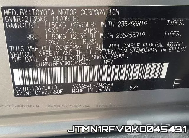 JTMN1RFV0KD045431 фото 10