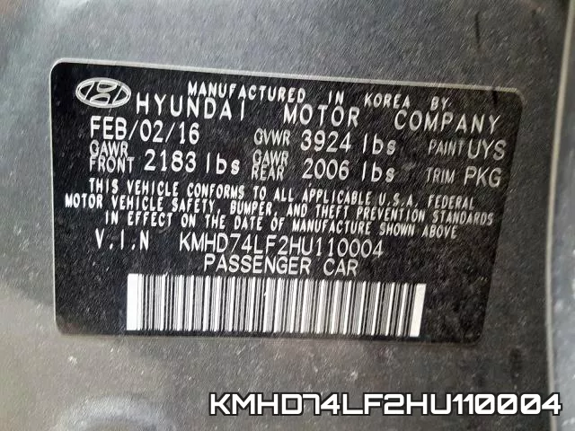 KMHD74LF2HU110004 фото 2