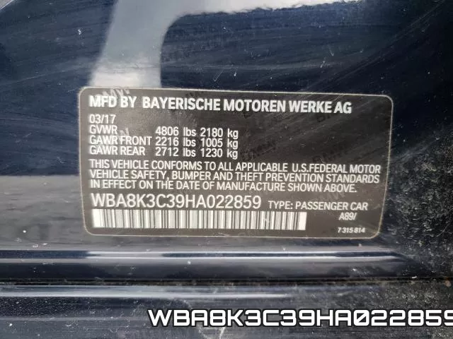 WBA8K3C39HA022859 фото 2