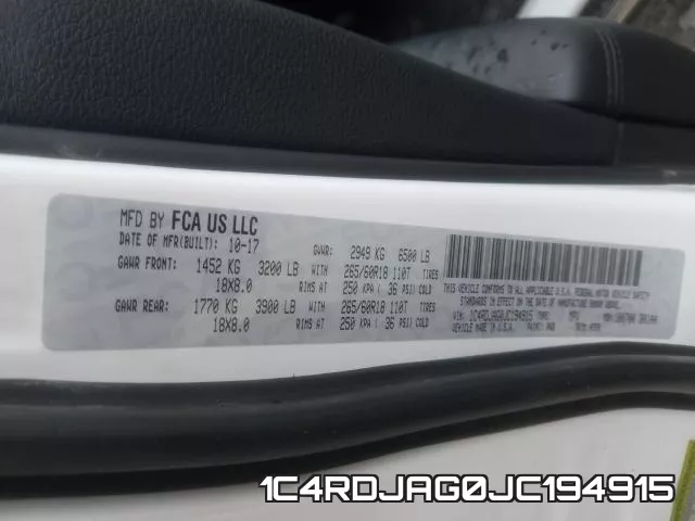 1C4RDJAG0JC194915 фото 2