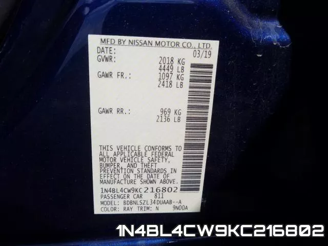 1N4BL4CW9KC216802 фото 2