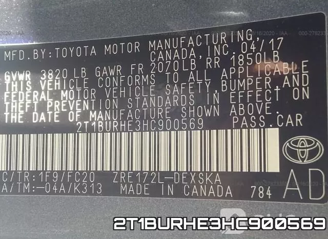 2T1BURHE3HC900569 фото 10
