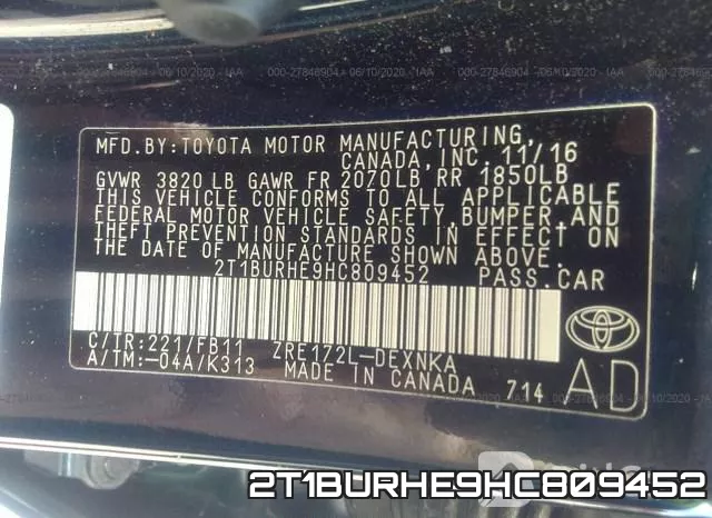 2T1BURHE9HC809452 фото 10