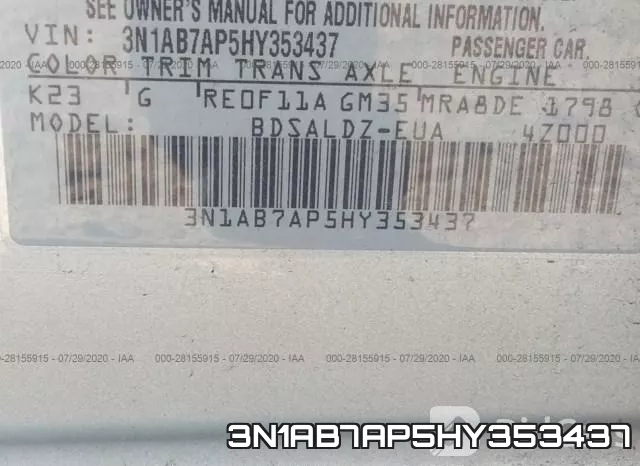 3N1AB7AP5HY353437 фото 10
