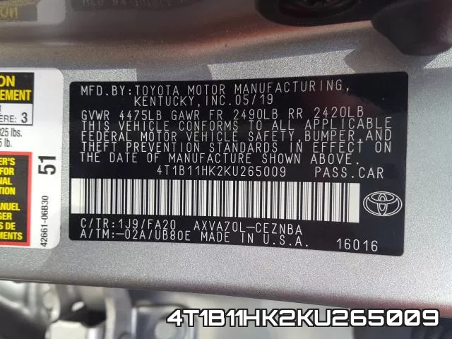 4T1B11HK2KU265009 фото 2