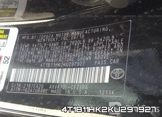 4T1B11HK2KU297927 фото 10