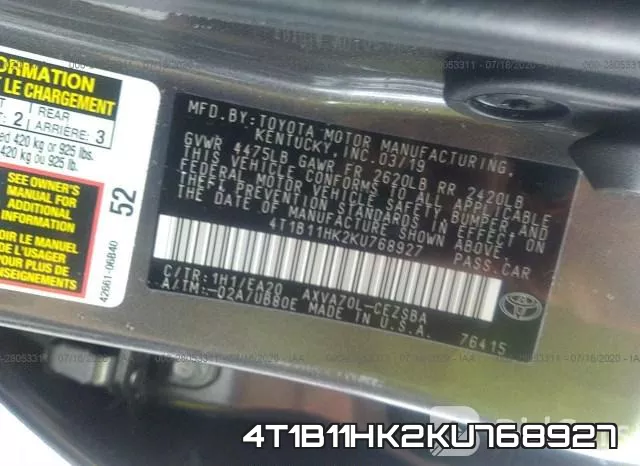 4T1B11HK2KU768927 фото 10