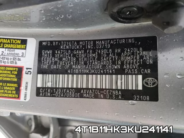 4T1B11HK3KU241141 фото 2