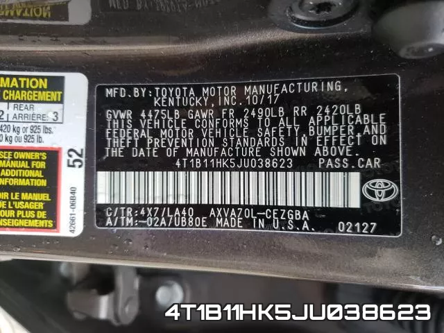 4T1B11HK5JU038623 фото 2