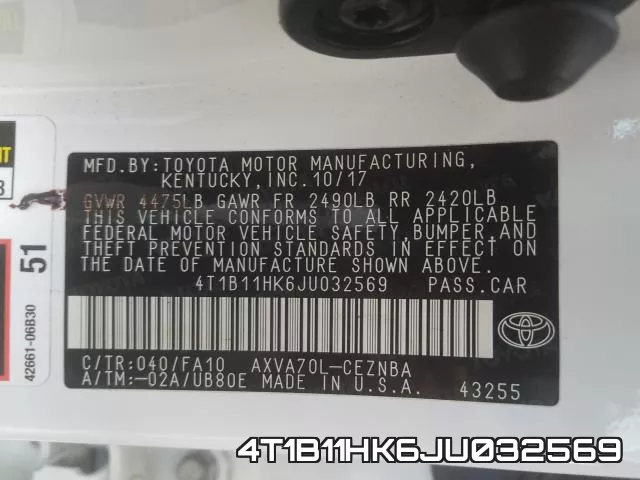 4T1B11HK6JU032569 фото 2