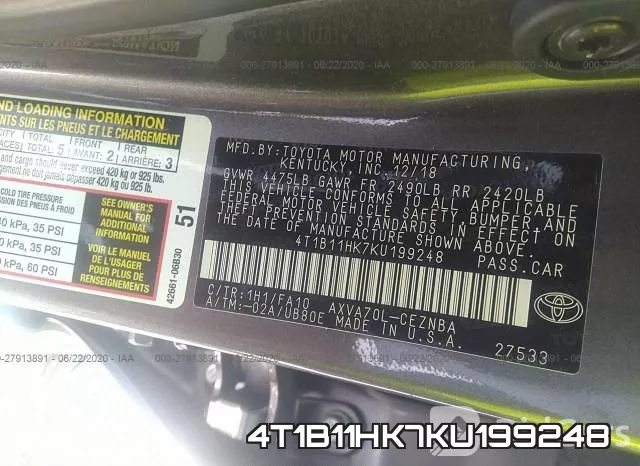 4T1B11HK7KU199248 фото 10
