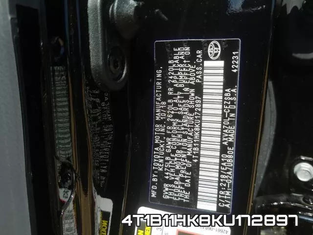 4T1B11HK8KU172897 фото 2