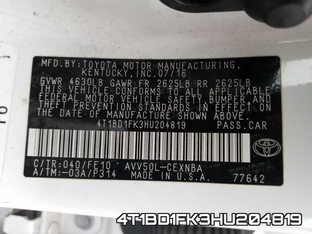 4T1BD1FK3HU204819 фото 2