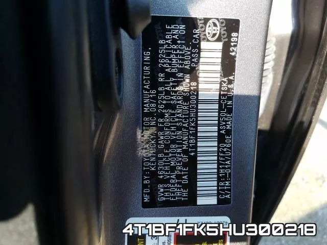 4T1BF1FK5HU300218 фото 2