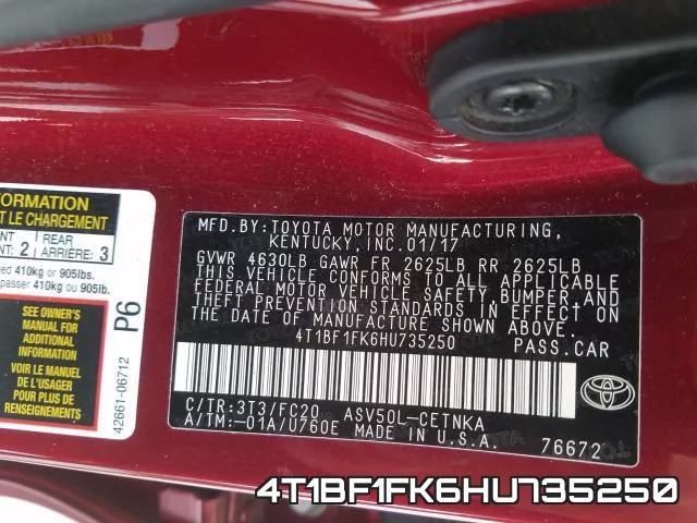 4T1BF1FK6HU735250 фото 2
