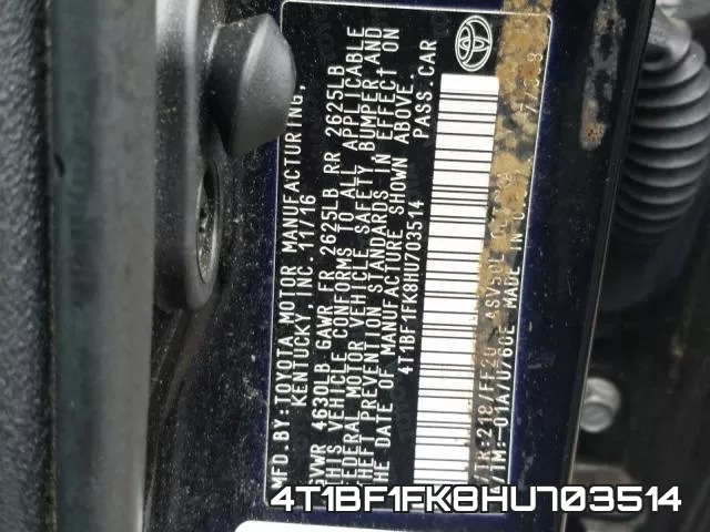 4T1BF1FK8HU703514 фото 2