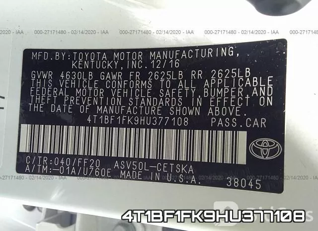 4T1BF1FK9HU377108 фото 10