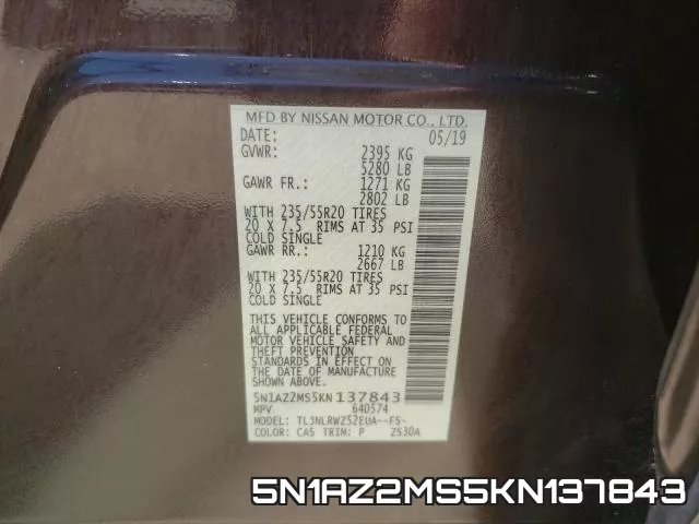 5N1AZ2MS5KN137843 фото 2
