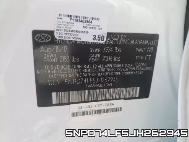 5NPD74LF5JH262945 фото 2