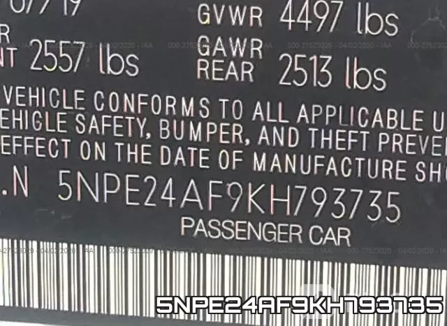 5NPE24AF9KH793735 фото 10