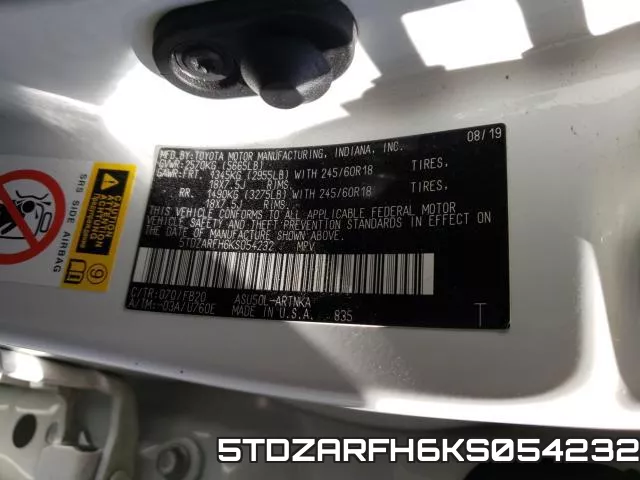 5TDZARFH6KS054232 фото 2