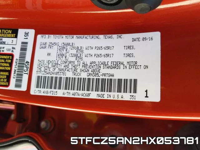 5TFCZ5AN2HX053781 фото 2
