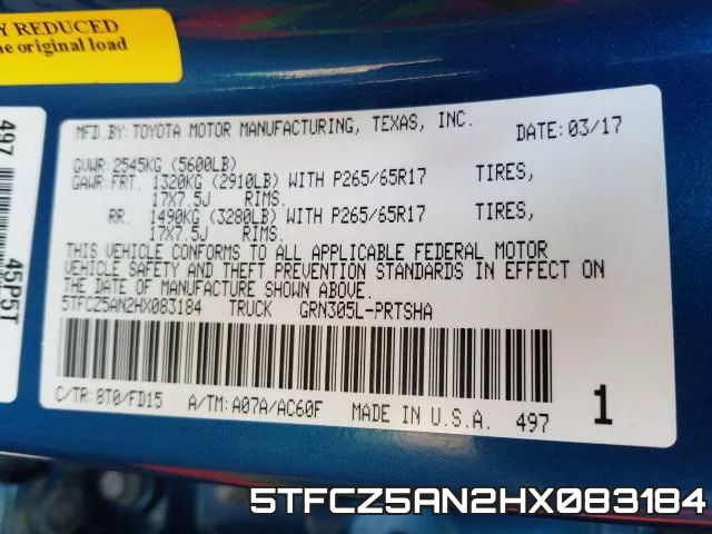 5TFCZ5AN2HX083184 фото 2