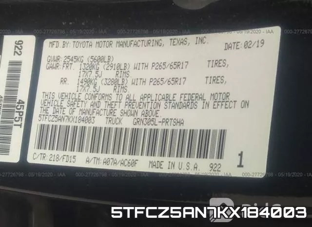 5TFCZ5AN7KX184003 фото 10