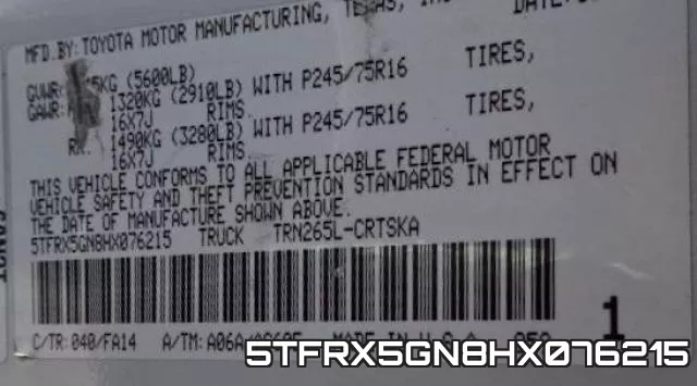 5TFRX5GN8HX076215 фото 2