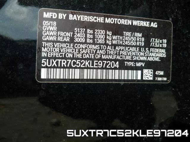 5UXTR7C52KLE97204 фото 2