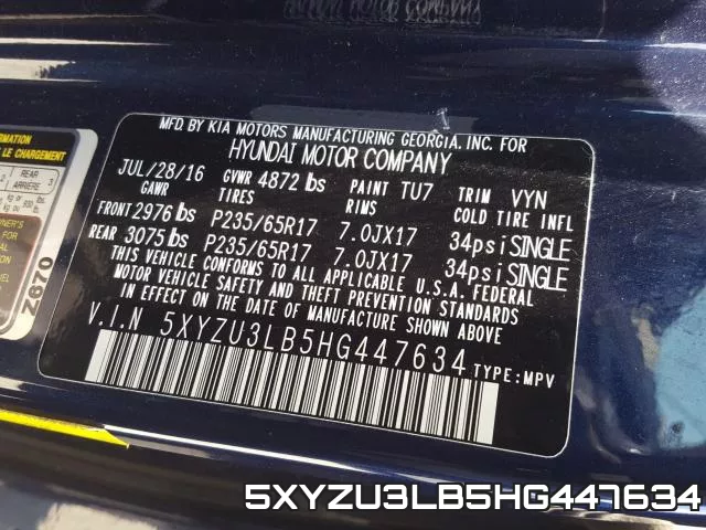 5XYZU3LB5HG447634 фото 2