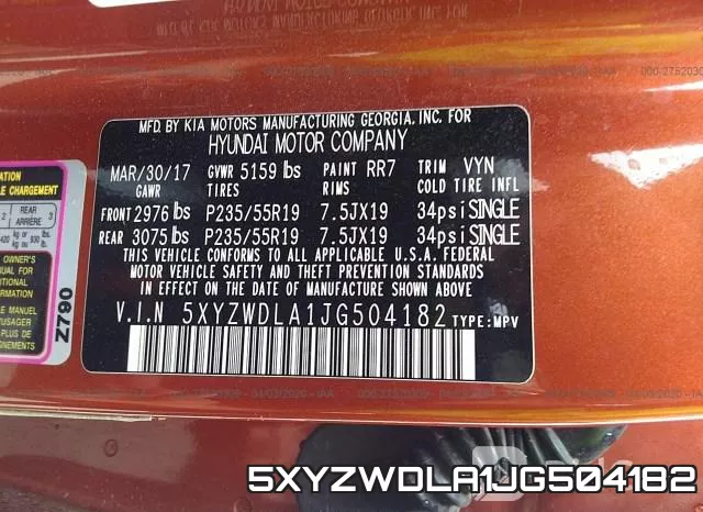 5XYZWDLA1JG504182 фото 10