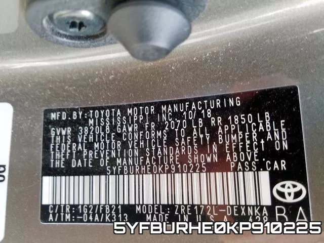 5YFBURHE0KP910225 фото 2
