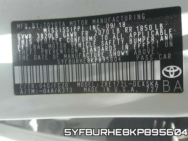 5YFBURHE8KP895604 фото 2