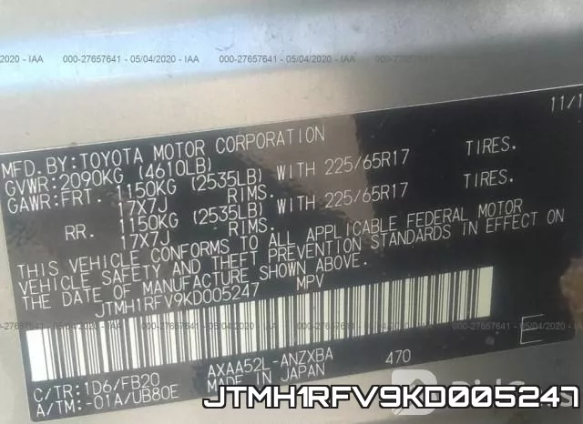 JTMH1RFV9KD005247 фото 9