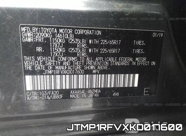 JTMP1RFVXKD017600 фото 10
