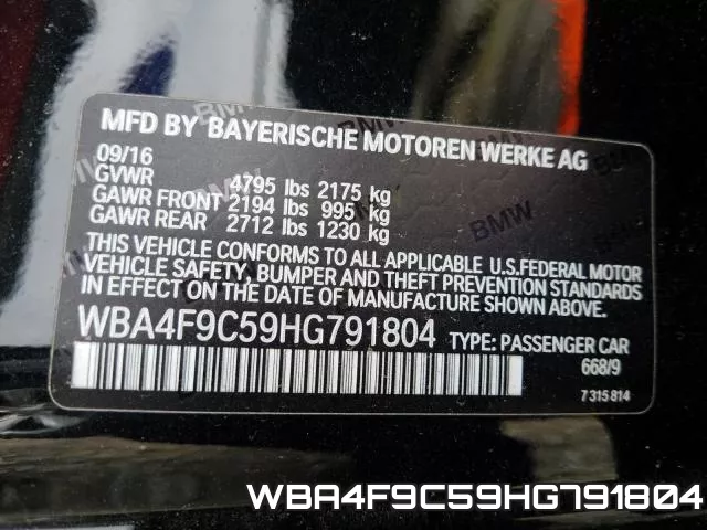 WBA4F9C59HG791804 фото 2