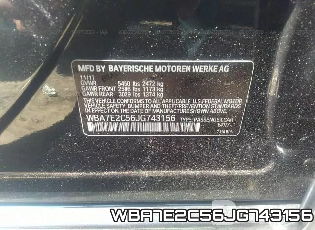 WBA7E2C56JG743156 фото 10
