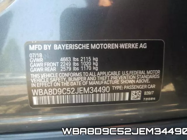 WBA8D9C52JEM34490 фото 2