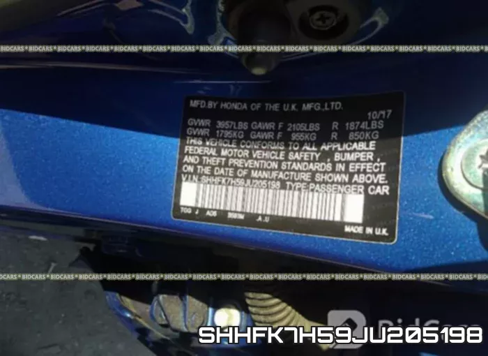 SHHFK7H59JU205198 фото 10
