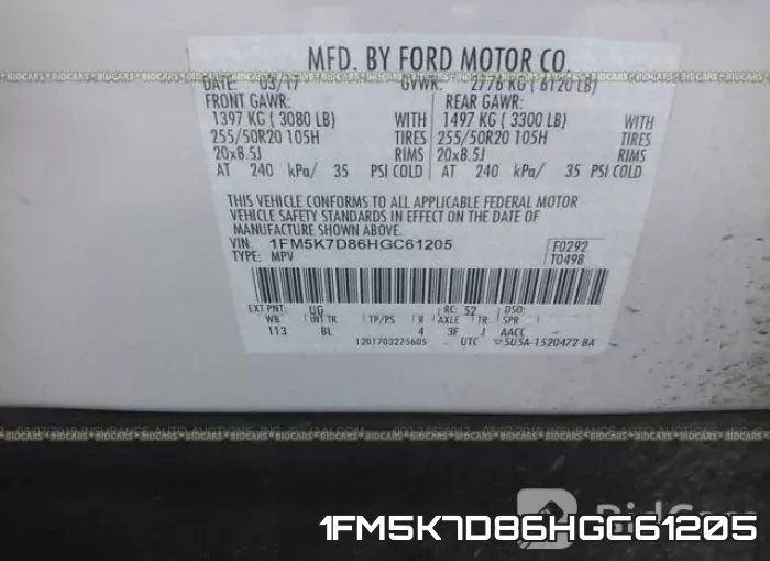 1FM5K7D86HGC61205 фото 10