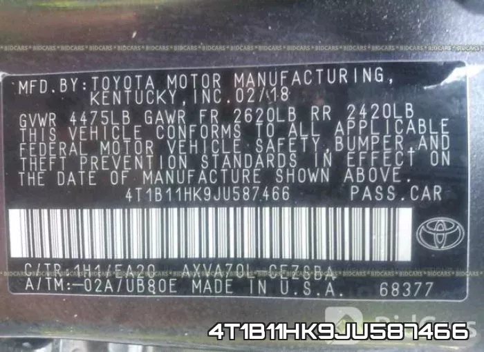 4T1B11HK9JU587466 фото 10