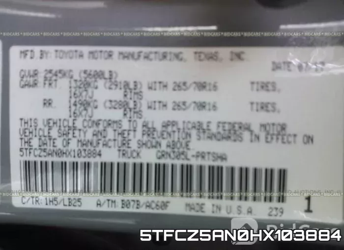 5TFCZ5AN0HX103884 фото 10