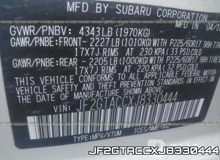 JF2GTACCXJ8330444 фото 10