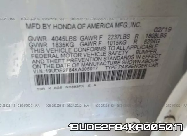 19UDE2F84KA005017 фото 10
