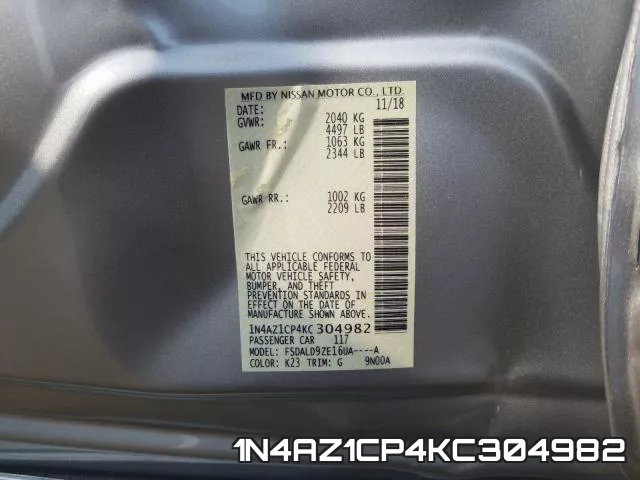 1N4AZ1CP4KC304982 фото 2
