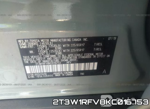 2T3W1RFV8KC016753 фото 10